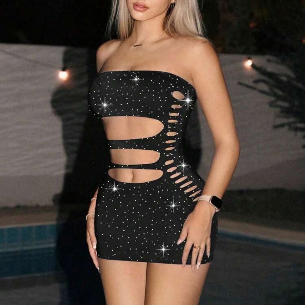 Elegant Black Cut-Out Intimate Dress